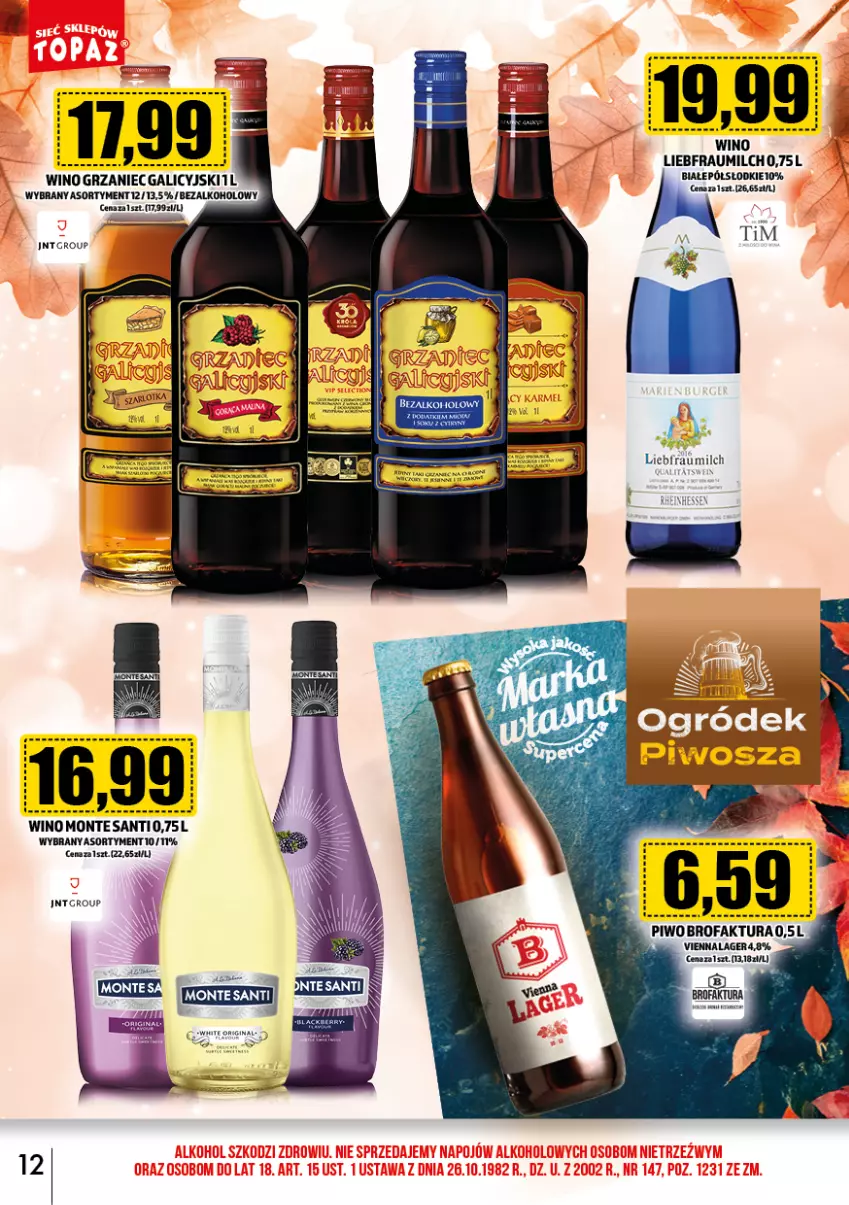 Gazetka promocyjna Topaz - Gazetka - ważna 02.11 do 30.11.2024 - strona 12 - produkty: Grzaniec Galicyjski, Monte, Ogród, Wino