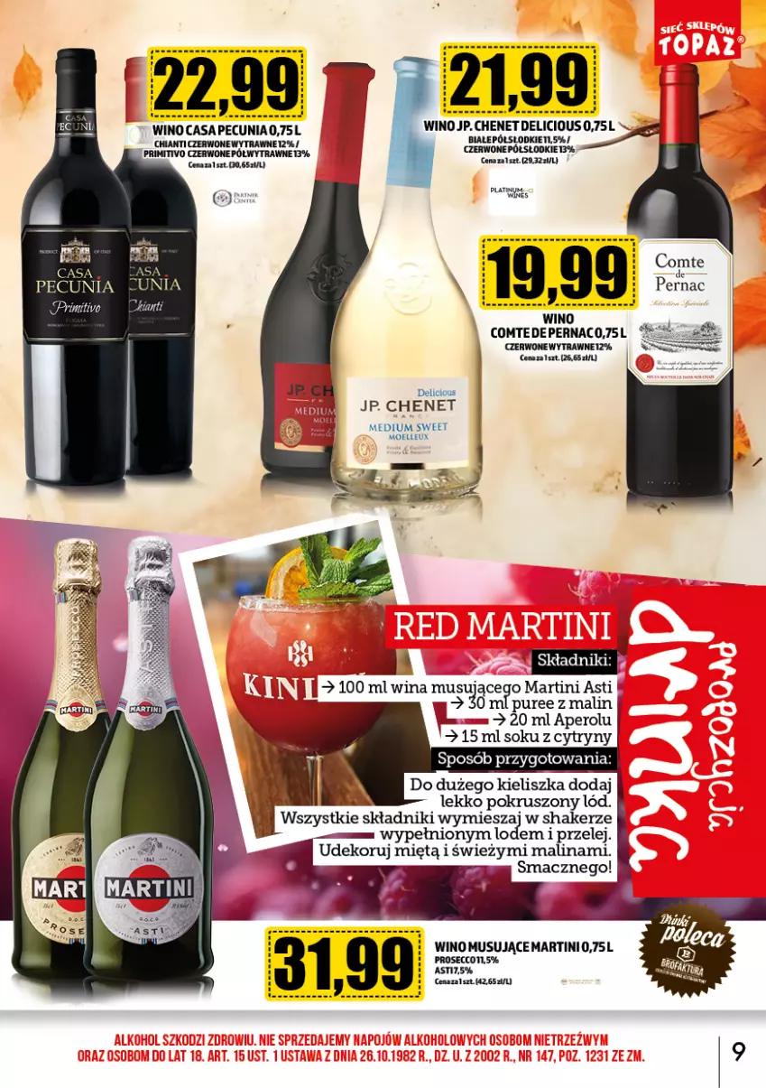 Gazetka promocyjna Topaz - Gazetka - ważna 02.11 do 30.11.2024 - strona 9 - produkty: Aperol, Chia, Chianti, Cytryny, Martini, Mus, Prosecco, Pur, Sok, Wino, Wino musujące