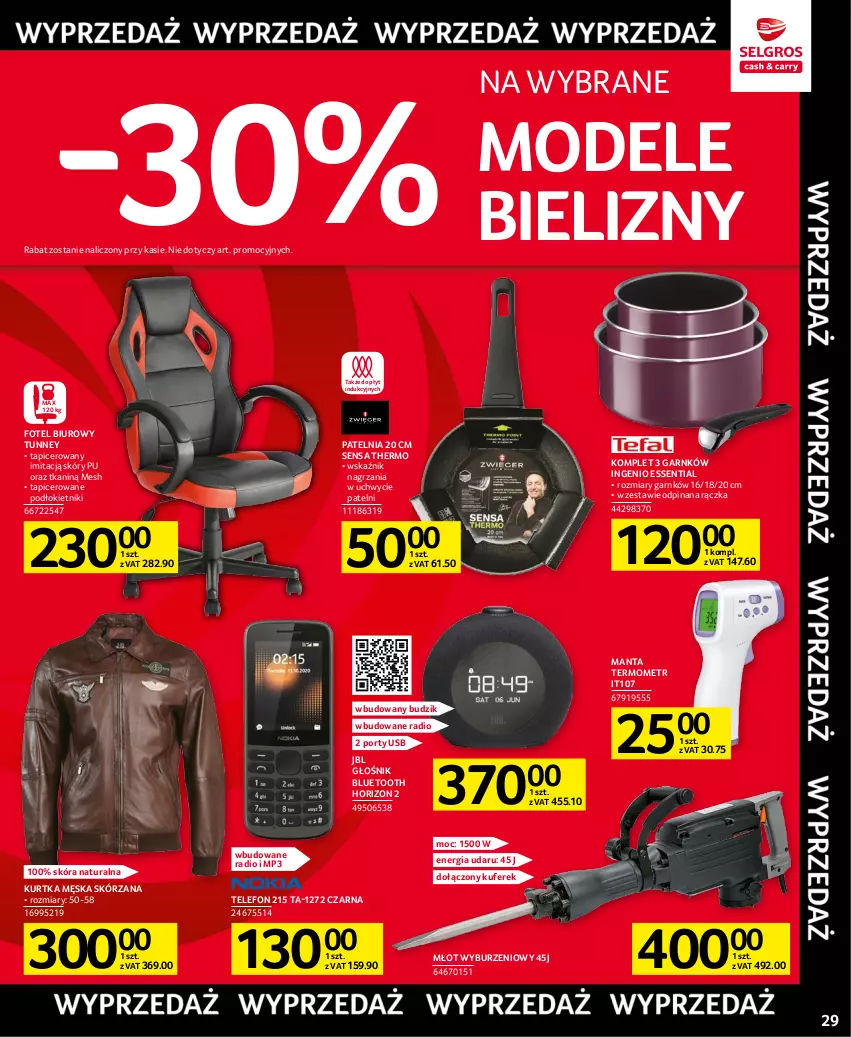 Gazetka promocyjna Selgros - Oferta przemysłowa - ważna 11.04 do 19.04.2023 - strona 29 - produkty: Biuro, Budzik, Fotel, Głośnik, Głośnik bluetooth, JBL, Kurtka, Manta, Młot, Patelnia, Por, Telefon, Termometr