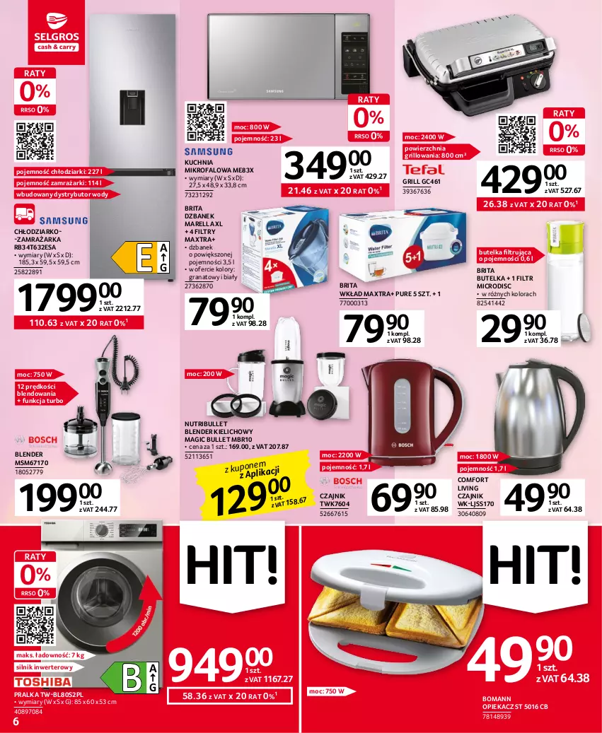 Gazetka promocyjna Selgros - Oferta przemysłowa - ważna 11.04 do 19.04.2023 - strona 6 - produkty: Blender, Brit, Brita, Czajnik, Dzbanek, Fa, Gra, Granat, Grill, Kuchnia, Pralka, Pur, Zamrażarka