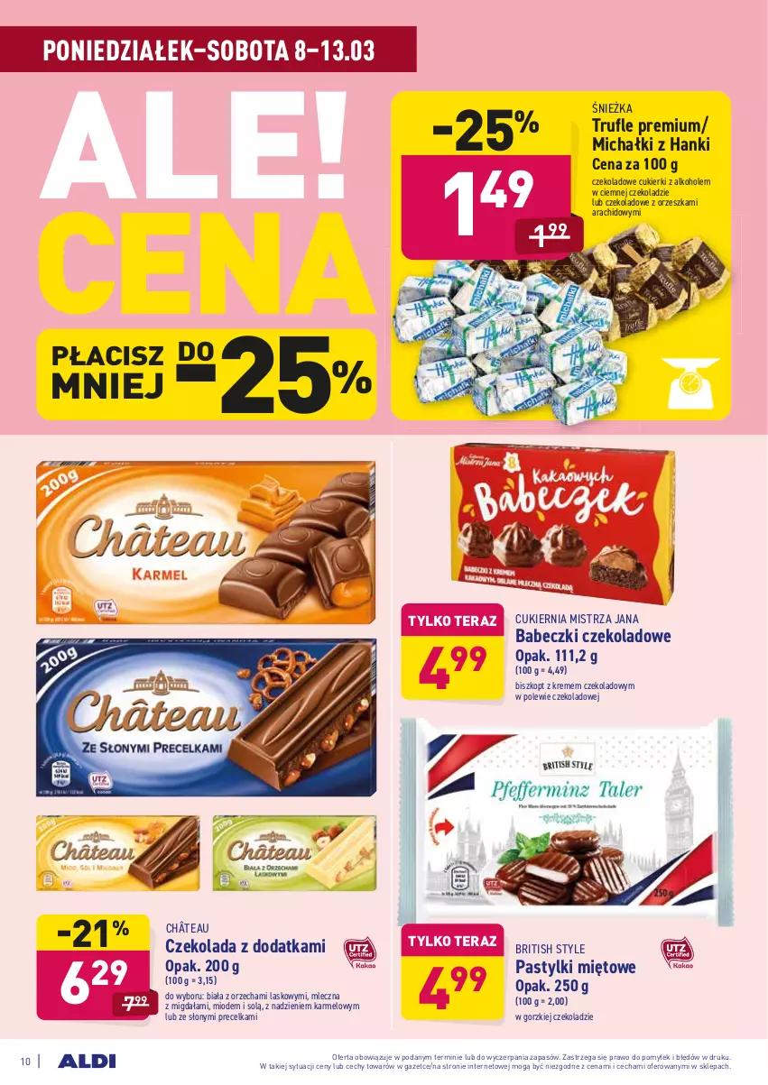 Gazetka promocyjna Aldi - ALE! CENA - ważna 08.03 do 13.03.2021 - strona 10 - produkty: Alkohole, Babeczki, Brit, Cukier, Cukierki, Czekolada, Michałki, Pastylki, Tera