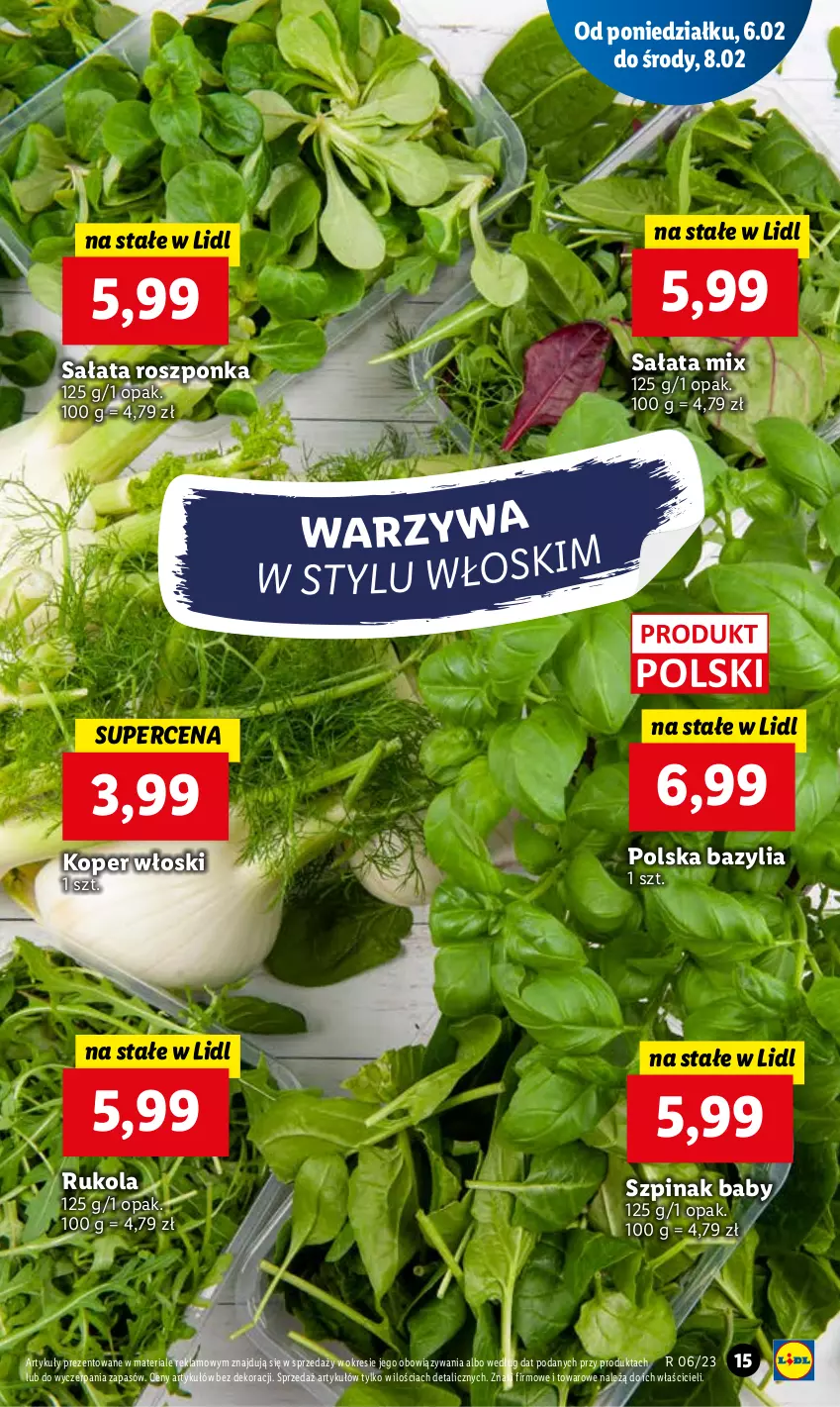 Gazetka promocyjna Lidl - GAZETKA - ważna 06.02 do 08.02.2023 - strona 17 - produkty: Bazyl, Bazylia, Koper włoski, Roszponka, Rukola, Sałat, Szpinak