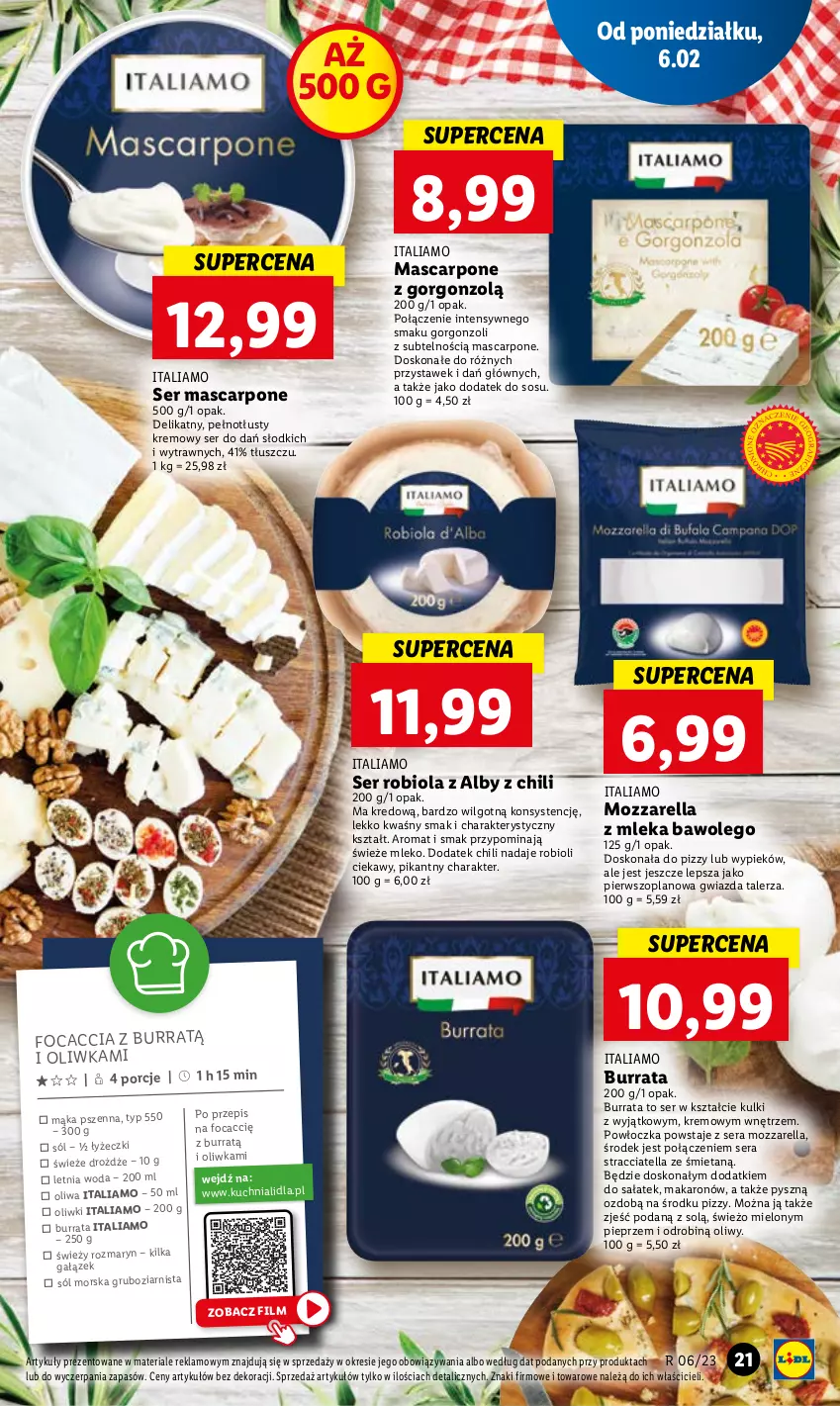 Gazetka promocyjna Lidl - GAZETKA - ważna 06.02 do 08.02.2023 - strona 23 - produkty: Burrata, Drożdże, Focaccia, Gwiazda, Kuchnia, LEGO, LG, Mąka, Mąka pszenna, Makaron, Mascarpone, Mleko, Mozzarella, Oliwki, Pieprz, Por, Sałat, Ser, Sól, Sos, Talerz, Woda