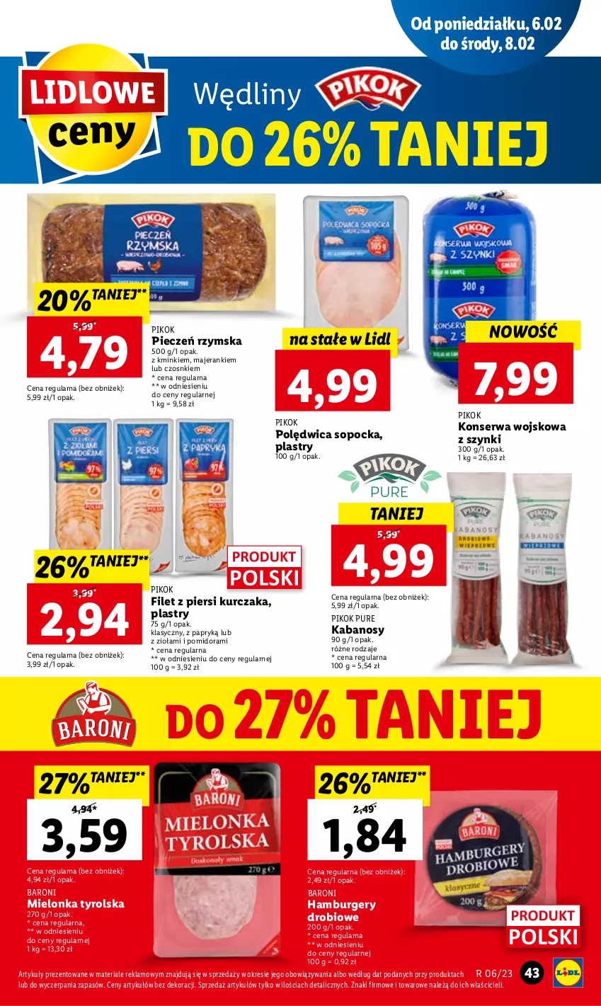 Gazetka promocyjna Lidl - GAZETKA - ważna 06.02 do 08.02.2023 - strona 45 - produkty: Burger, Filet z piersi kurczaka, Hamburger, Kabanos, Kurczak, Mielonka tyrolska, Piec, Pieczeń rzymska, PIKOK, Polędwica, Pur, Ser