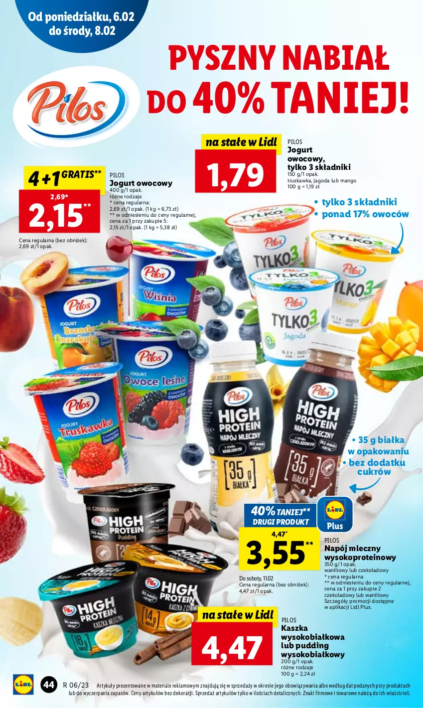 Gazetka promocyjna Lidl - GAZETKA - ważna 06.02 do 08.02.2023 - strona 46 - produkty: Gra, Jogurt, Jogurt owocowy, Mango, Napój, Napój mleczny, Pilos, Pudding, Sok