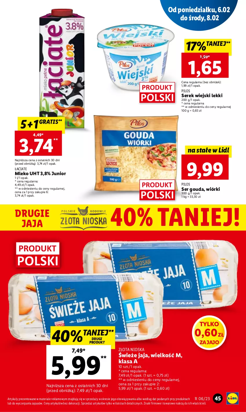 Gazetka promocyjna Lidl - GAZETKA - ważna 06.02 do 08.02.2023 - strona 47 - produkty: Gouda, Gra, Jaja, Mleko, Pilos, Ser, Serek, Serek wiejski