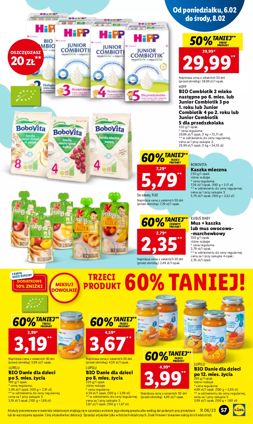 Gazetka promocyjna Lidl - GAZETKA - ważna 06.02 do 08.02.2023 - strona 59 - produkty: BoboVita, Danie dla dzieci, Dzieci, HiPP, Hipp Bio, Kubuś, Mleko, Mus, O nas