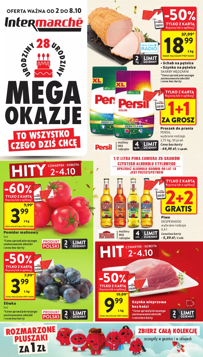 Gazetka promocyjna Intermarche - Gazetka Intermarche - ważna 02.10 do 08.10.2025 - strona 1 - produkty: Desperados, Gra, Persil, Piwa, Piwo, Pluszak, Pomidor malinowy, Proszek do prania, Szynka, Szynka wieprzowa