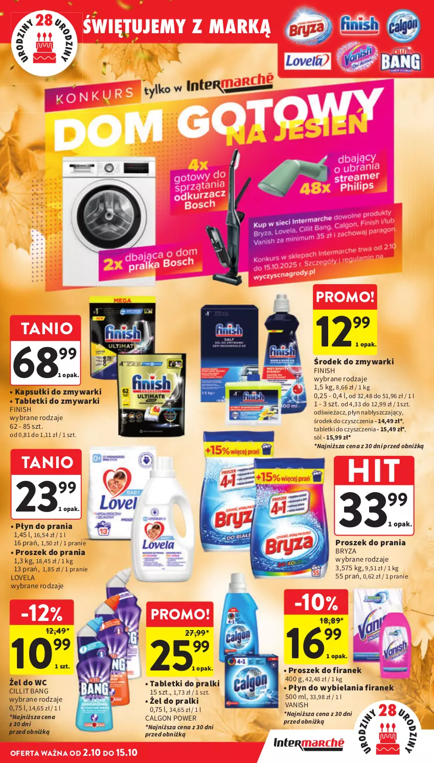 Gazetka promocyjna Intermarche - Gazetka Intermarche - ważna 02.10 do 08.10.2025 - strona 13 - produkty: Bryza, Calgon, Cillit Bang, Finish, LG, Lovela, Płyn do prania, Płyn nabłyszczający, Pralki, Proszek do prania, Sól, Tablet, Tabletki do zmywarki, Vanish, Zmywarki
