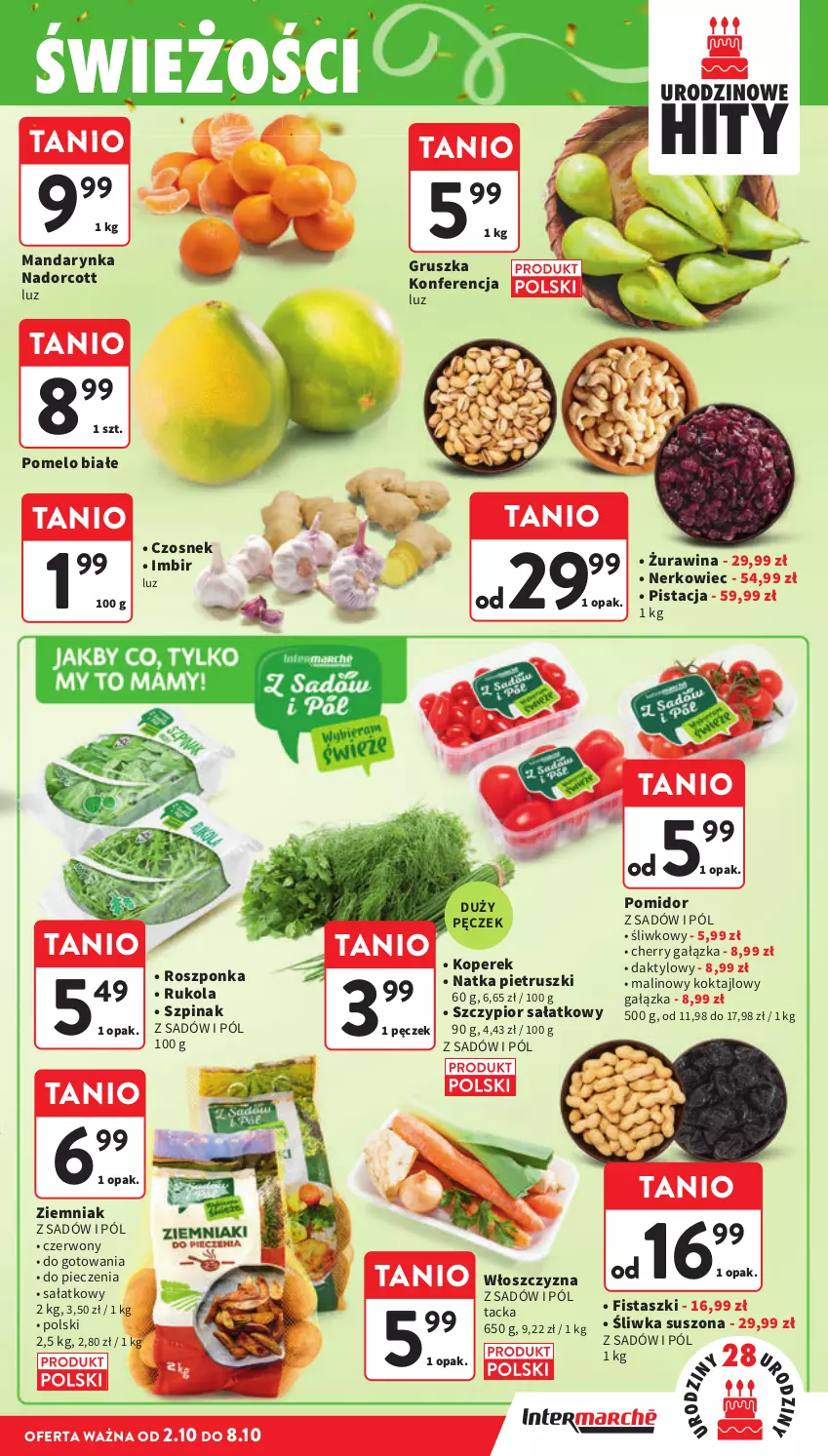 Gazetka promocyjna Intermarche - Gazetka Intermarche - ważna 02.10 do 08.10.2025 - strona 19 - produkty: Czosnek, Imbir, Natka pietruszki, Piec, Pomelo, Roszponka, Rukola, Sałat, Szpinak