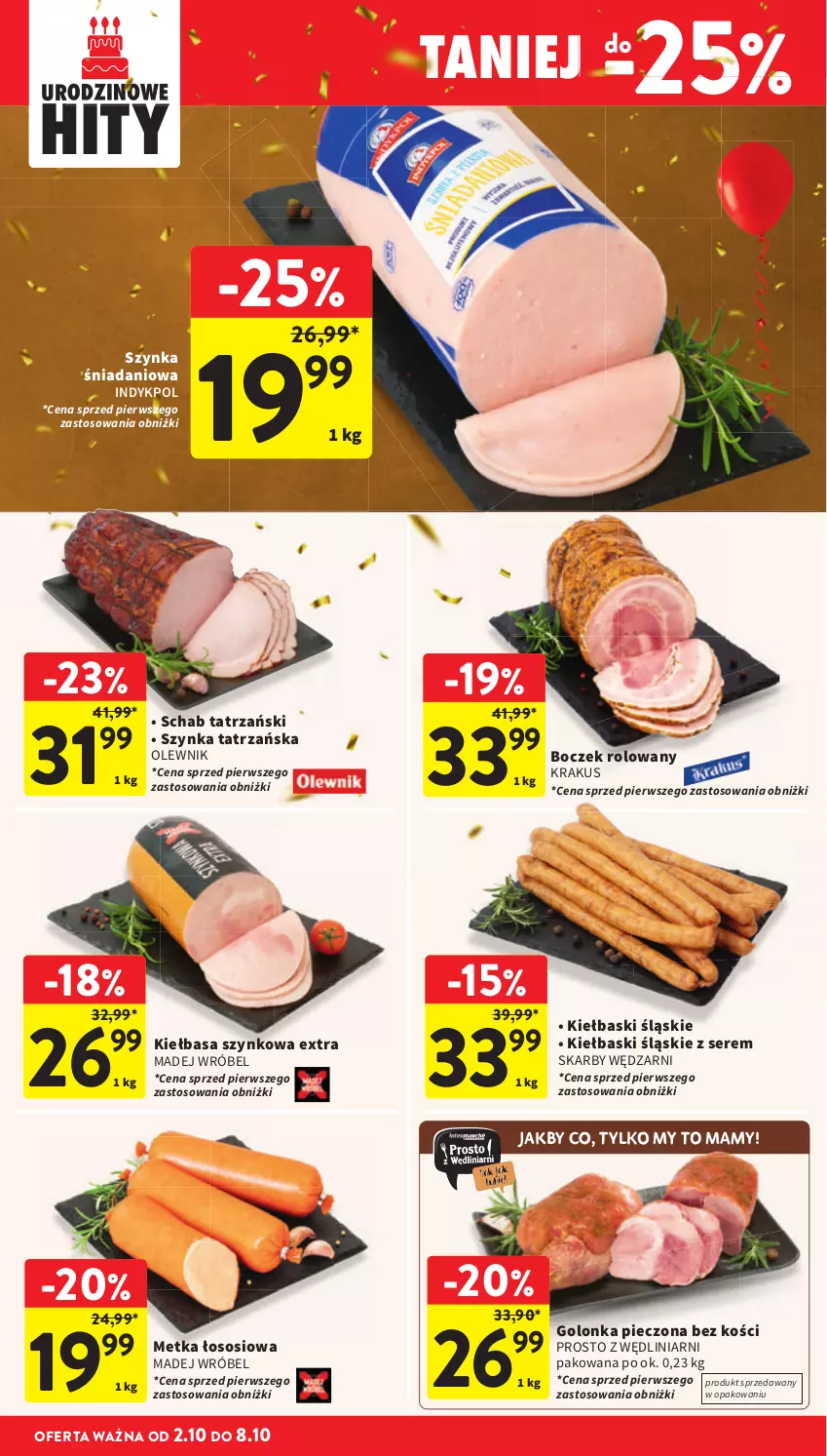 Gazetka promocyjna Intermarche - Gazetka Intermarche - ważna 02.10 do 08.10.2025 - strona 24 - produkty: Boczek, Danio, Golonka pieczona, Kiełbasa, Kiełbasa szynkowa, Kiełbaski śląskie, Krakus, Madej Wróbel, Olewnik, Piec, Ser, Sos, Szynka