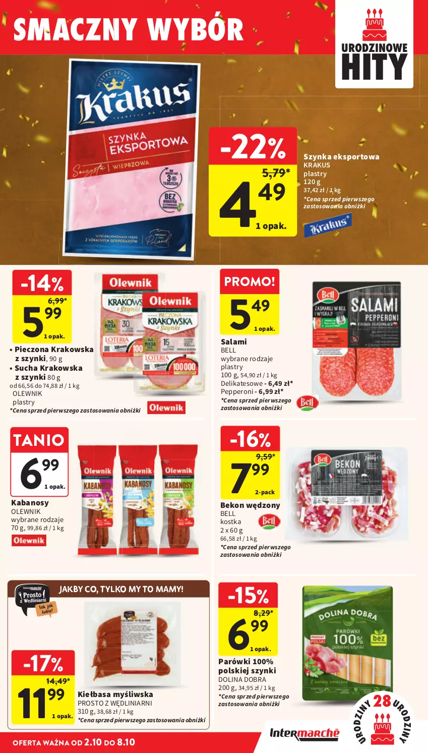 Gazetka promocyjna Intermarche - Gazetka Intermarche - ważna 02.10 do 08.10.2025 - strona 25 - produkty: Beko, Bell, Kabanos, Kiełbasa, Krakus, Olewnik, Parówki, Piec, Por, Salami, Sport, Szynka