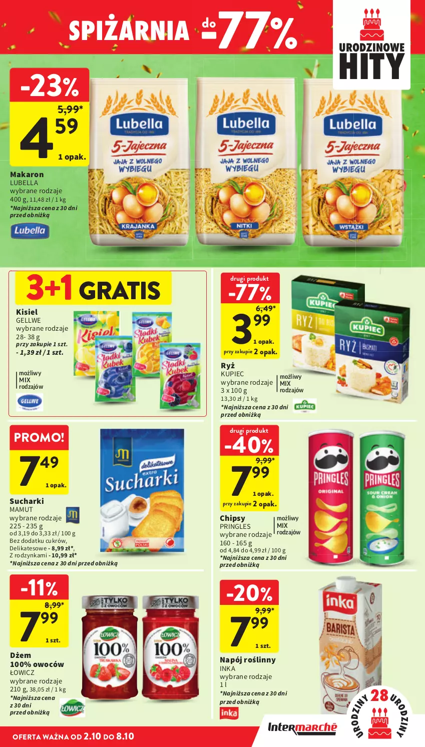 Gazetka promocyjna Intermarche - Gazetka Intermarche - ważna 02.10 do 08.10.2025 - strona 33 - produkty: Bell, Bella, Chipsy, Dżem, Gra, Inka, Kisiel, Kupiec, Lubella, Makaron, Napój, Napój roślinny, Piec, Pringles, Ryż
