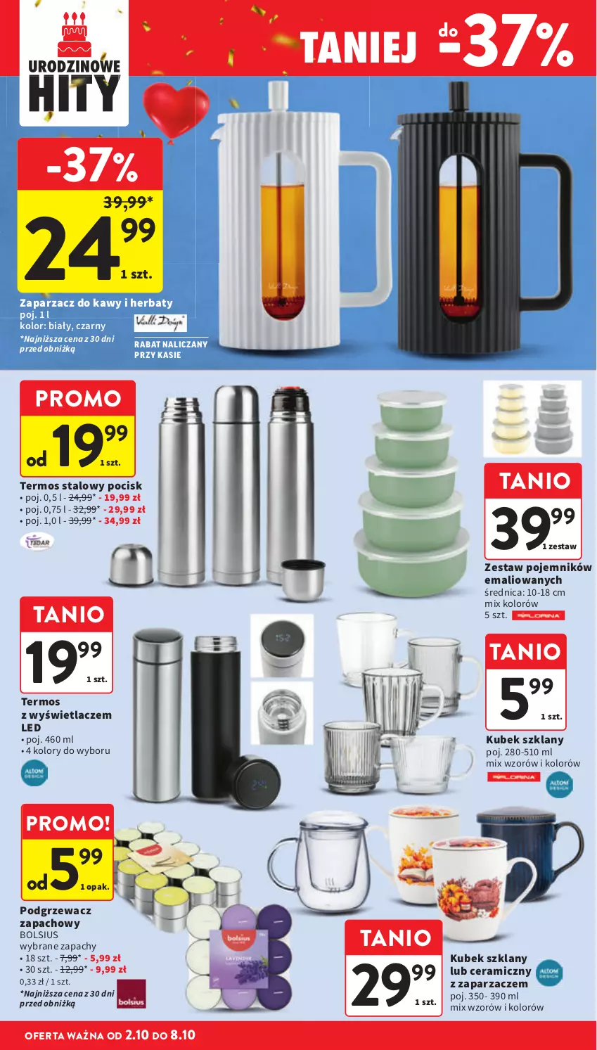 Gazetka promocyjna Intermarche - Gazetka Intermarche - ważna 02.10 do 08.10.2025 - strona 44 - produkty: Bols, Bolsius, Kubek, Pojemnik, Termos, Zaparzacz, Zaparzacz do kawy