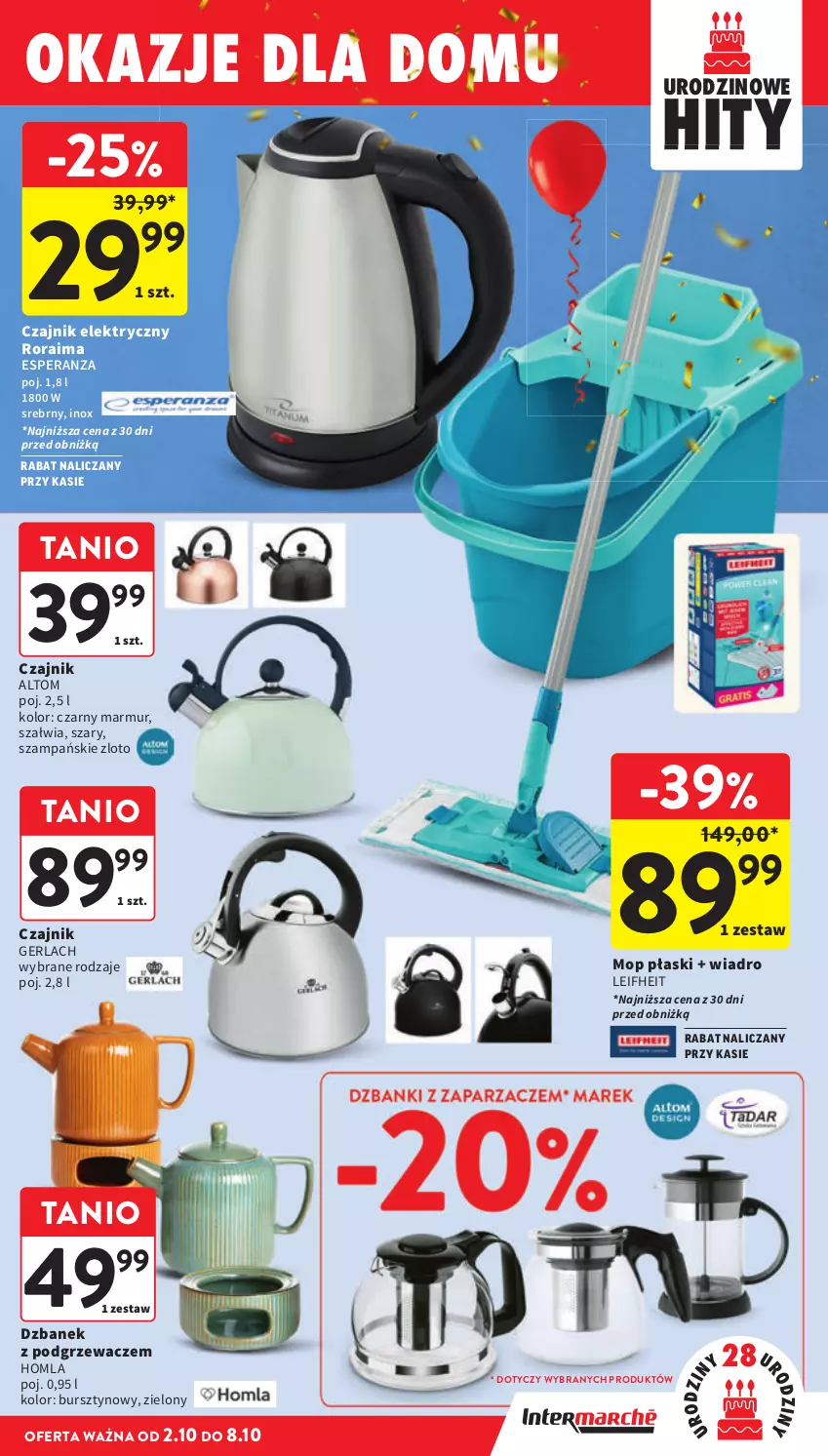 Gazetka promocyjna Intermarche - Gazetka Intermarche - ważna 02.10 do 08.10.2025 - strona 45 - produkty: Bursztyn, Czajnik, Czajnik elektryczny, Dzbanek, Mop, Podgrzewacze, Wiadro
