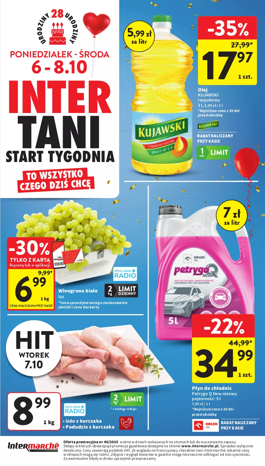 Gazetka promocyjna Intermarche - Gazetka Intermarche - ważna 02.10 do 08.10.2025 - strona 48 - produkty: Kujawski, Kurczak, Olej, Płyn do chłodnic, Podudzie z kurczaka, Udo z kurczaka, Wino