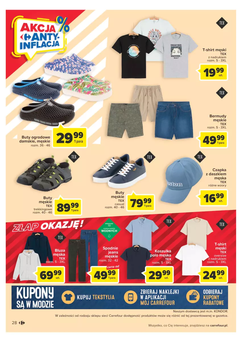 Gazetka promocyjna Carrefour - Gazetka Carrefour - ważna 09.05 do 20.05.2023 - strona 28 - produkty: Bermudy, Buty, Buty ogrodowe, Czapka, Klej, T-shirt