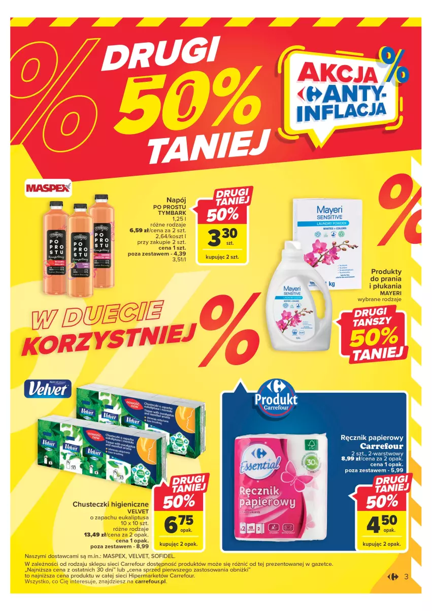 Gazetka promocyjna Carrefour - Gazetka Carrefour - ważna 09.05 do 20.05.2023 - strona 3 - produkty: Chusteczki, Kosz, Napój, Papier, Ręcznik, Tymbark, Velvet