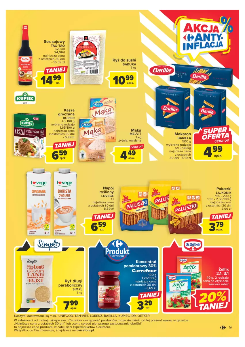 Gazetka promocyjna Carrefour - Gazetka Carrefour - ważna 09.05 do 20.05.2023 - strona 9 - produkty: Barilla, Dr. Oetker, Gra, Gry, Kasza, Kasza gryczana, Koncentrat pomidorowy, Kupiec, Lajkonik, Lorenz, Makaron, Melvit, Napój, Piec, Ryż, Sos, Sos sojowy