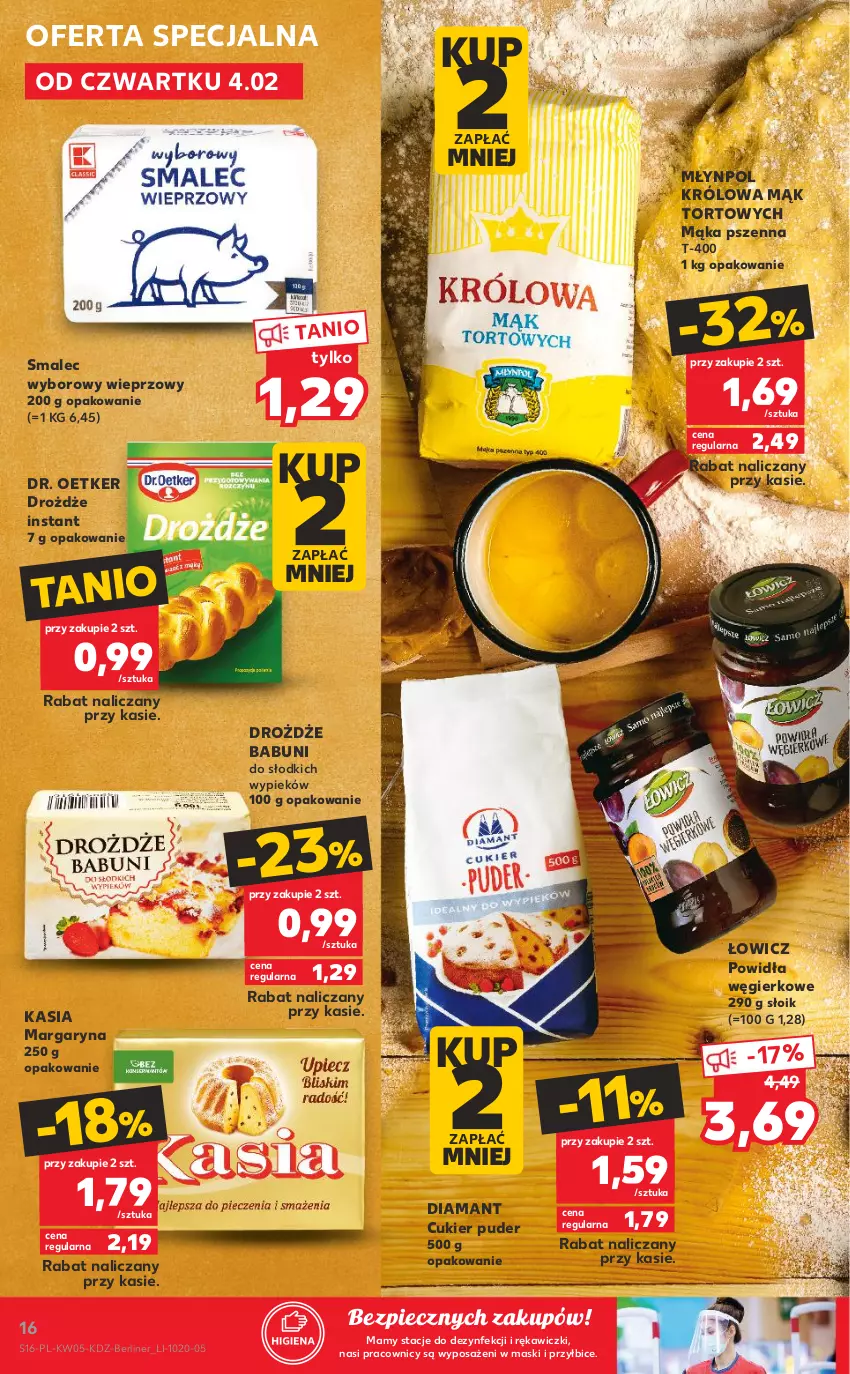 Gazetka promocyjna Kaufland - Promocje - ważna 04.02 do 10.02.2021 - strona 16 - produkty: Babuni, BIC, Cukier, Cukier puder, Diamant, Dr. Oetker, Drożdże, Kasia, Mąka, Mąka pszenna, Margaryna, Młynpol, Piec, Puder, Smalec