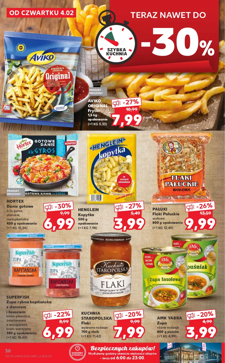 Gazetka promocyjna Kaufland - Promocje - ważna 04.02 do 10.02.2021 - strona 30 - produkty: BIC, Danie gotowe, Dorsz, Flaki, Frytki, Gin, Gyros, Hortex, Kopytka, Kuchnia, Kuchnia Staropolska, Piec, Sos, Tera, Warzywa, Zupa