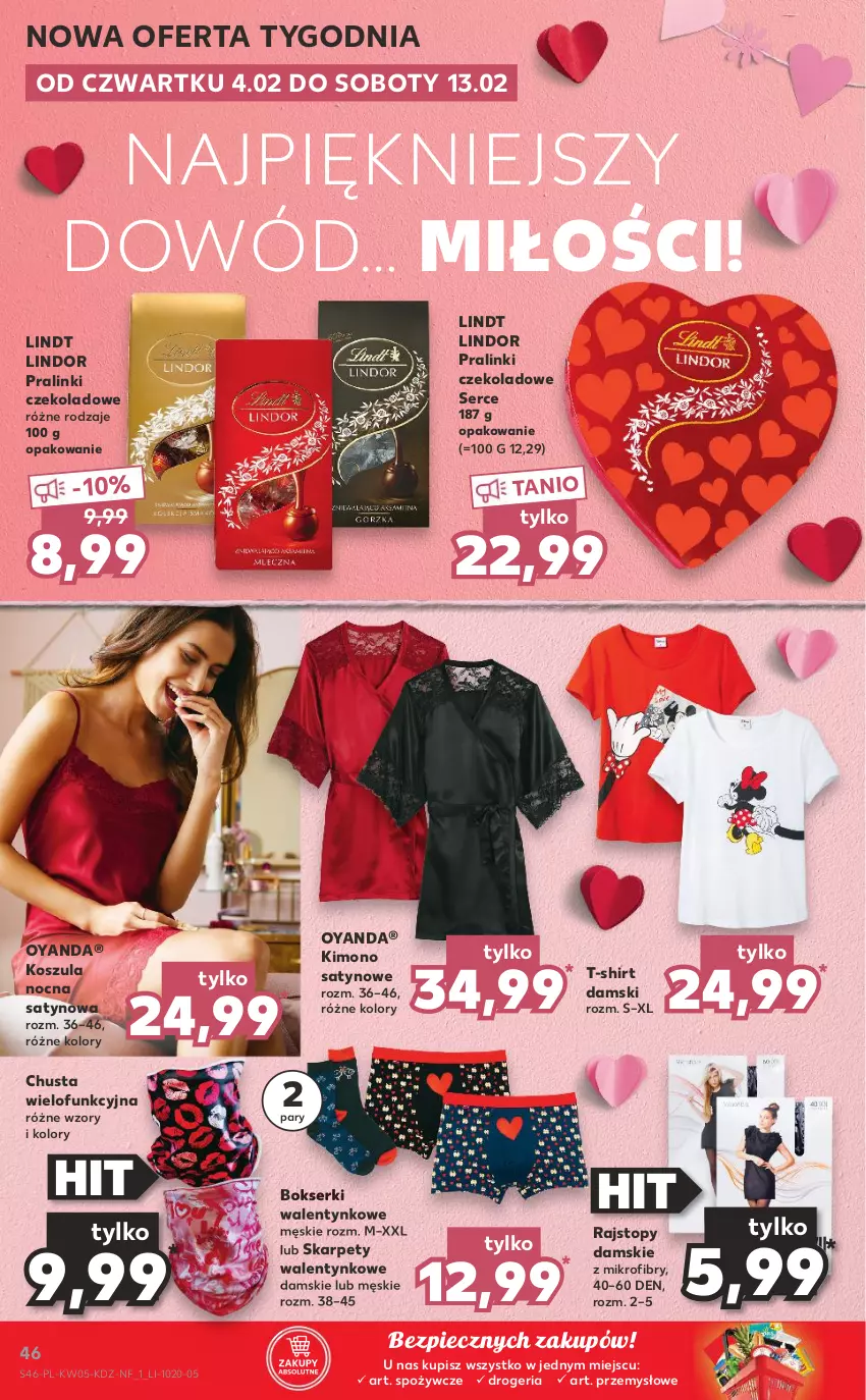 Gazetka promocyjna Kaufland - Promocje - ważna 04.02 do 10.02.2021 - strona 46 - produkty: Bokserki, Chusta, Karp, Kimono satynowe, Kosz, Koszula, Koszula nocna, Lindor, Lindt, Piec, Rajstopy, Ser, T-shirt, Top