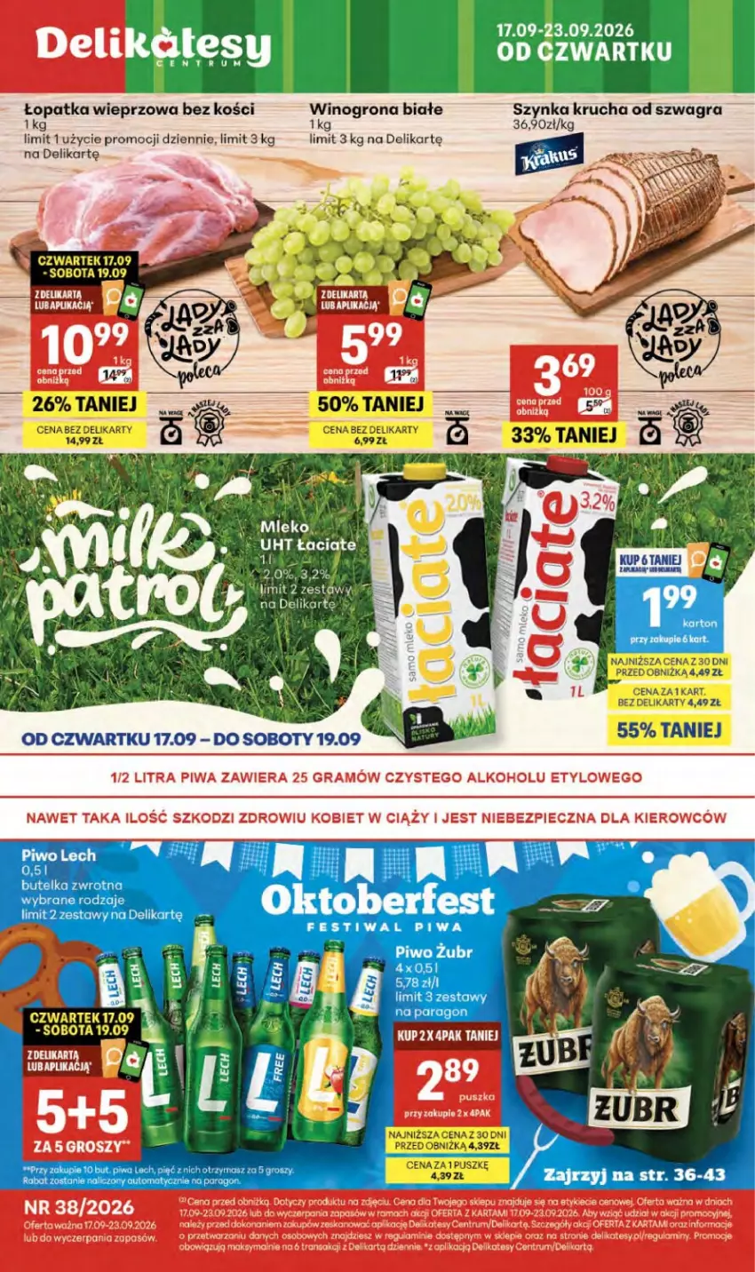Gazetka promocyjna Delikatesy Centrum - Franczyza DC38 Czwartek - ważna 17.09 do 23.09.2026 - strona 1 - produkty: Gra, Piwa, Piwo, Szynka, Wino, Winogrona
