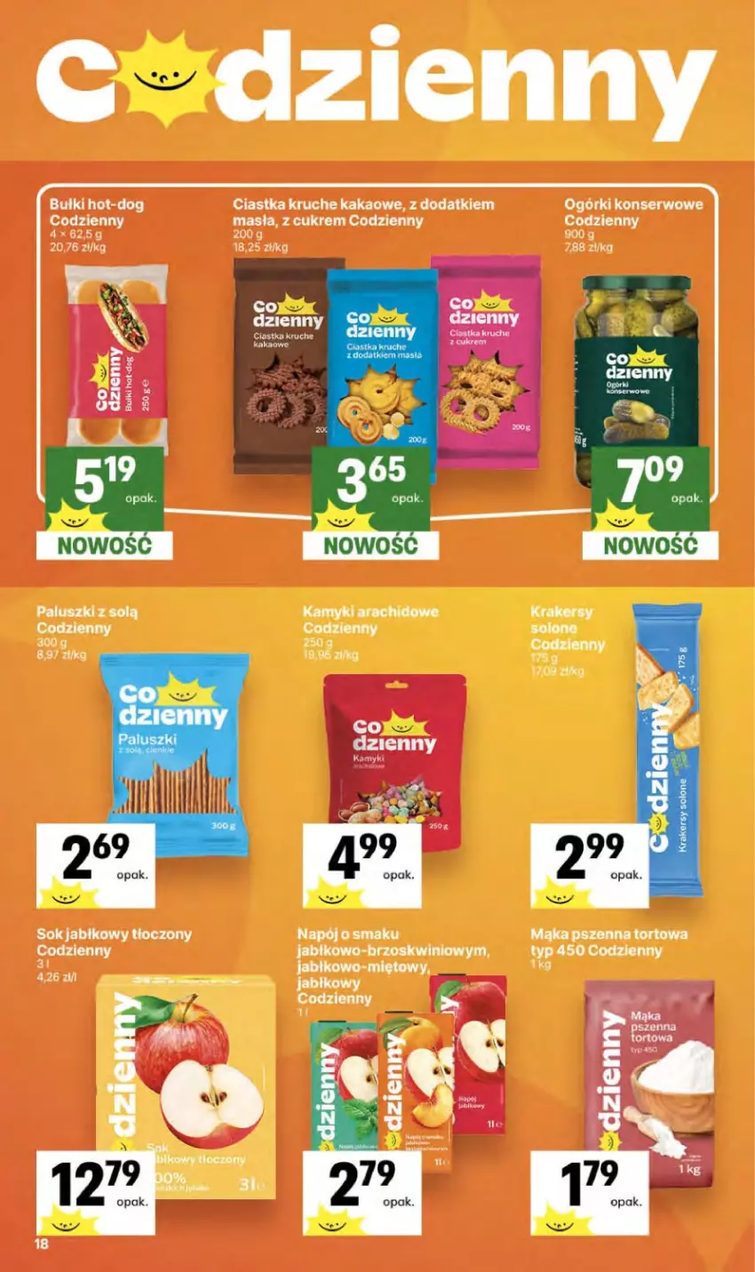 Gazetka promocyjna Delikatesy Centrum - Franczyza DC38 Czwartek - ważna 17.09 do 23.09.2026 - strona 18 - produkty: Ciastka, Kakao, Kamyki arachidowe, Krakersy, Mąka, Mąka pszenna, Napój, Ogórki konserwowe, Ser, Sok, Sok jabłkowy