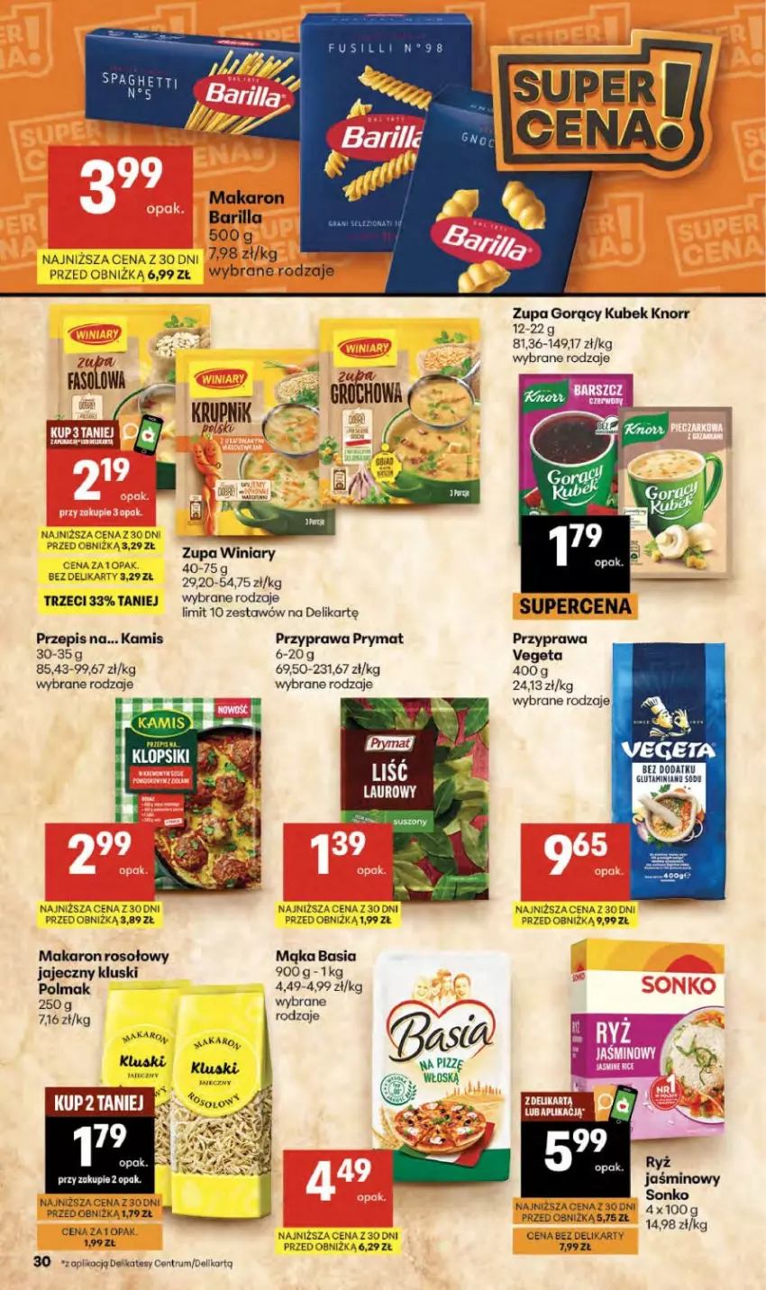 Gazetka promocyjna Delikatesy Centrum - Franczyza DC38 Czwartek - ważna 17.09 do 23.09.2026 - strona 30 - produkty: Barilla, Basia, Fa, Kamis, Klopsiki, Knorr, Kubek, Mąka, Makaron, Olma, Prymat, Rum, Ryż, Sonko, Vegeta, Winiary, Zupa