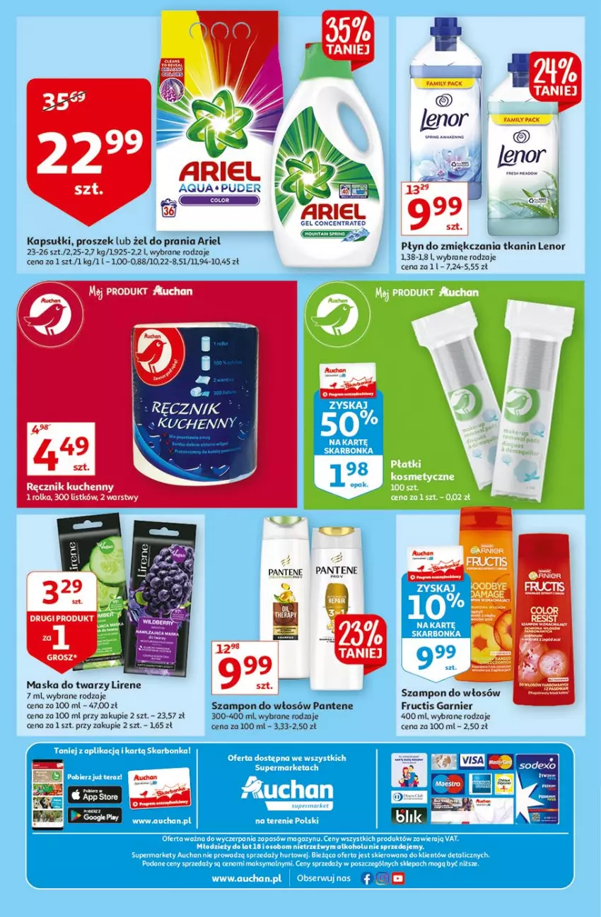 Gazetka promocyjna Auchan - Małe ceny Supermarkety - ważna 02.09 do 08.09.2021 - strona 8 - produkty: Ariel, Fa, Fructis, Garnier, Lenor, Lirene, Maska, Maska do twarzy, Pantene, Puder, Ręcznik, Ręcznik kuchenny, Szampon, Szyna