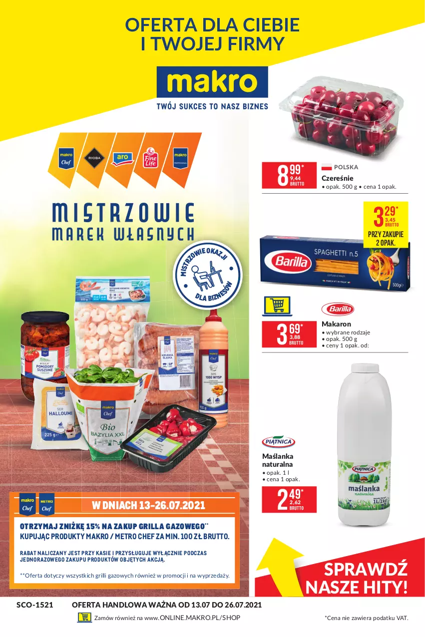 Gazetka promocyjna Makro - [Oferta promocyjna] Artykuły spożywcze - ważna 13.07 do 26.07.2021 - strona 1 - produkty: Grill, Makaron, Maślanka, Metro, Metro Chef