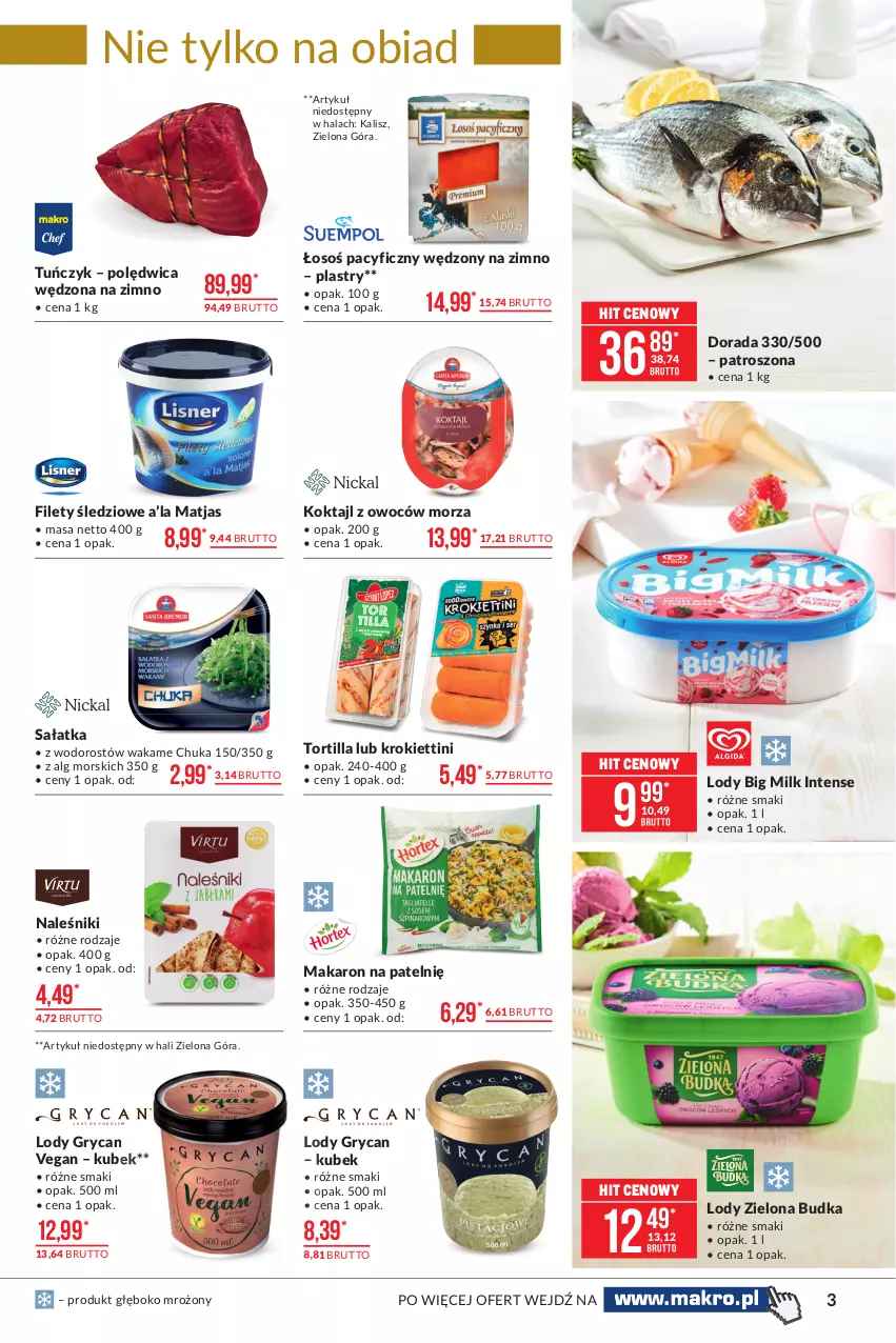 Gazetka promocyjna Makro - [Oferta promocyjna] Artykuły spożywcze - ważna 13.07 do 26.07.2021 - strona 3 - produkty: Big Milk, Gry, Kubek, LG, Lody, Makaron, Matjas, Naleśniki, Polędwica, Sałat, Sałatka, Tortilla, Tuńczyk, Zielona Budka