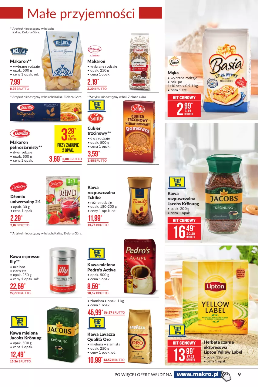 Gazetka promocyjna Makro - [Oferta promocyjna] Artykuły spożywcze - ważna 13.07 do 26.07.2021 - strona 9 - produkty: Cukier, Cukier trzcinowy, Dżem, Herbata, Herbata czarna, Jacobs, Jacobs Krönung, Kawa, Kawa mielona, Kawa rozpuszczalna, Lavazza, Lipton, Mąka, Makaron, Tchibo