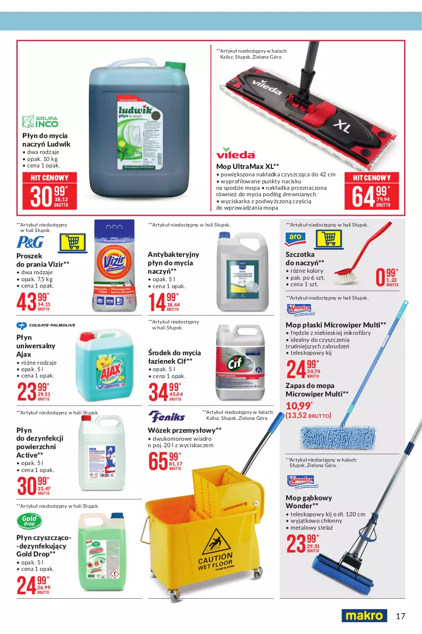 Gazetka promocyjna Makro - [Oferta promocyjna] Artykuły spożywcze i przemysłowe - ważna 23.02 do 08.03.2021 - strona 17 - produkty: Ajax, Cif, Do mycia naczyń, Ludwik, Mop, Płyn do dezynfekcji powierzchni, Płyn do mycia, Płyn do mycia naczyń, Proszek do prania, Rama, Szczotka, Teleskop, Vizir, Wiadro, Wózek, Wyciskarka