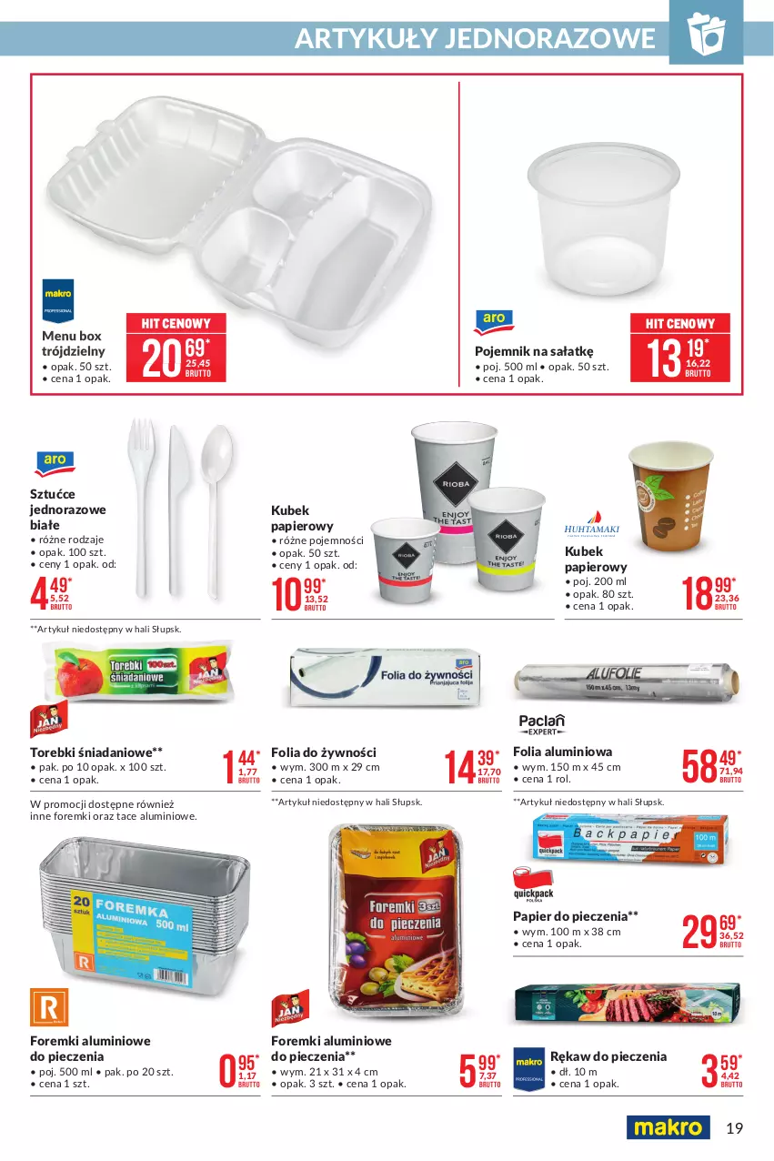 Gazetka promocyjna Makro - [Oferta promocyjna] Artykuły spożywcze i przemysłowe - ważna 23.02 do 08.03.2021 - strona 19 - produkty: Danio, Folia aluminiowa, Foremki, Kubek, Kubek papierowy, Papier, Papier do pieczenia, Piec, Pojemnik, Rękaw do pieczenia, Sałat