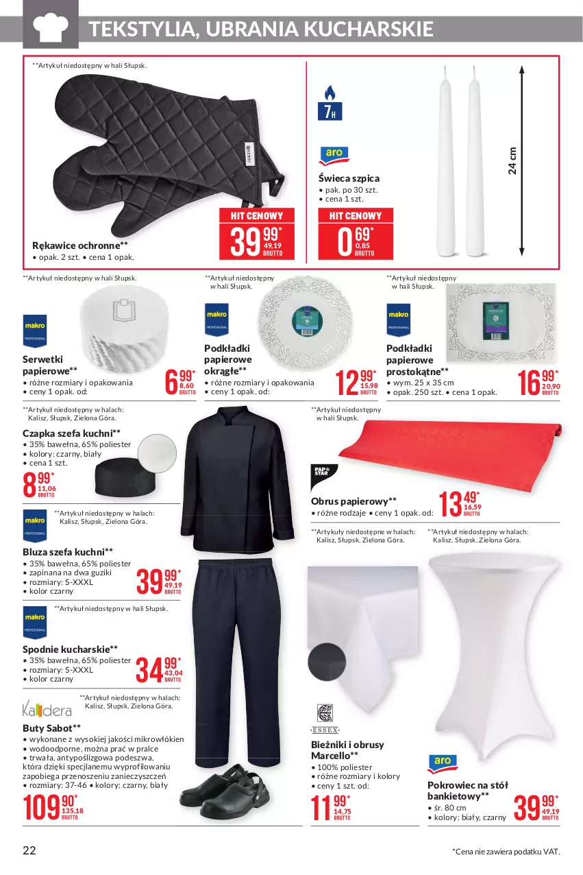 Gazetka promocyjna Makro - [Oferta promocyjna] Artykuły spożywcze i przemysłowe - ważna 23.02 do 08.03.2021 - strona 22 - produkty: Bieżnik, Bluza, Buty, Czapka, Fa, Obrus, Papier, Podkład, Pokrowiec, Por, Rękawice, Rękawice ochronne, Ser, Serwetki, Serwetki papierowe, Sok, Spodnie, Stół, Szpic, Ubrania, Wełna