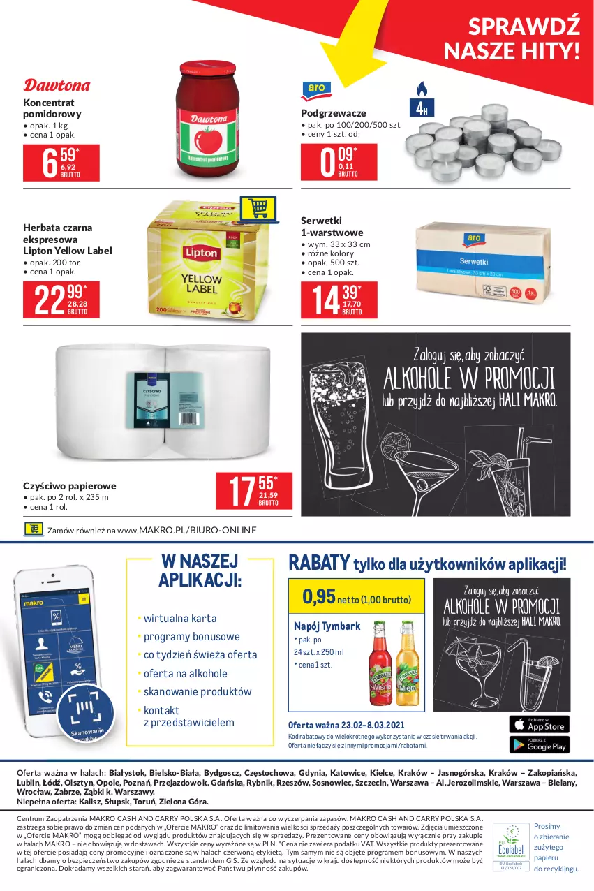 Gazetka promocyjna Makro - [Oferta promocyjna] Artykuły spożywcze i przemysłowe - ważna 23.02 do 08.03.2021 - strona 24 - produkty: Alkohole, Biuro, Czyściwo papierowe, Gra, Herbata, Herbata czarna, Koncentrat pomidorowy, Lipton, Napój, Papier, Piec, Podgrzewacze, Rum, Ser, Serwetki, Sos, Tymbark