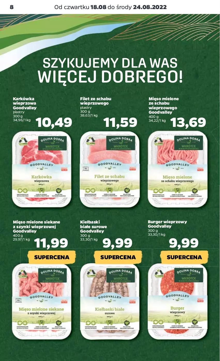 Gazetka promocyjna Netto - Artykuły spożywcze - ważna 18.08 do 24.08.2022 - strona 8 - produkty: Burger, Karkówka wieprzowa, Kiełbaski białe, Mięso, Mięso mielone