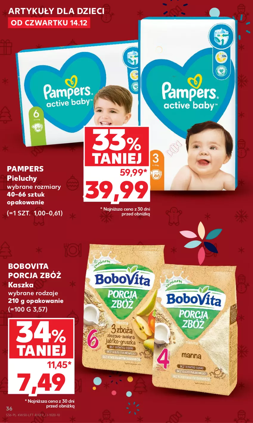 Gazetka promocyjna Kaufland - Gazetka tygodnia - ważna 14.12 do 19.12.2023 - strona 36 - produkty: BoboVita, Dzieci, Pampers, Pieluchy, Por