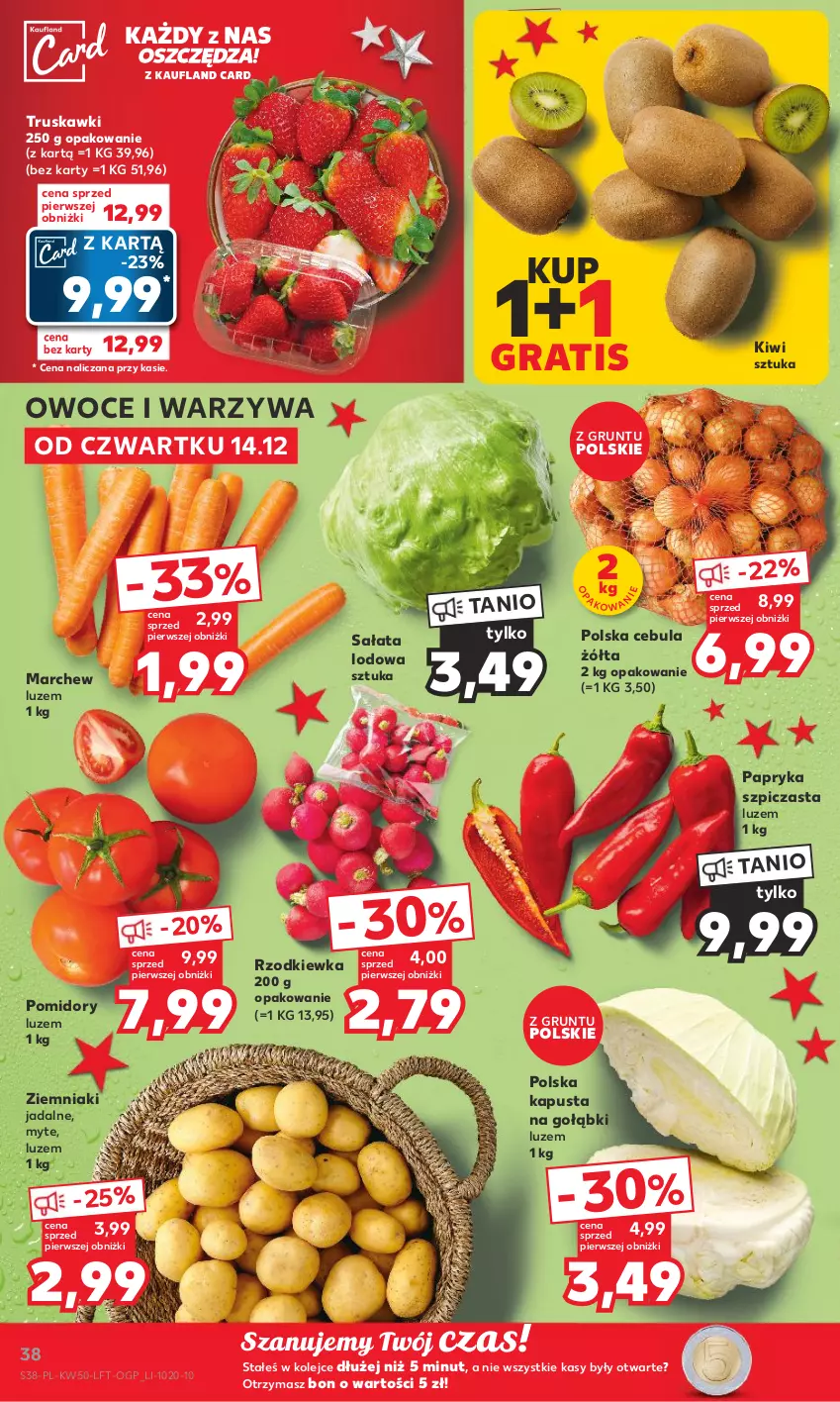 Gazetka promocyjna Kaufland - Gazetka tygodnia - ważna 14.12 do 19.12.2023 - strona 38 - produkty: Cebula, Gra, Grunt, Kiwi, Olej, Owoce, Papryka, Pomidory, Rzodkiewka, Sałat, Sałata lodowa, Szpic, Truskawki, Warzywa, Ziemniaki