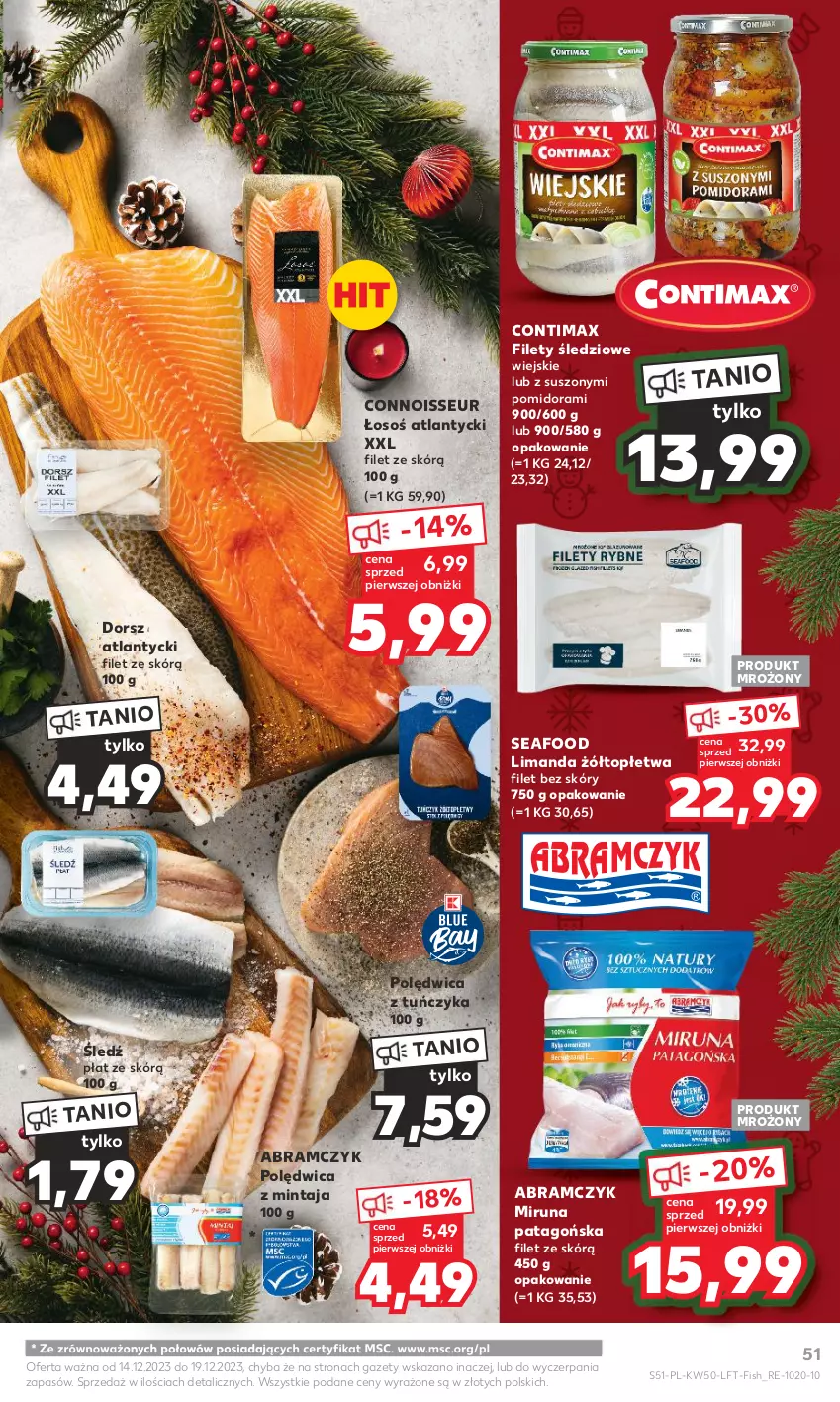 Gazetka promocyjna Kaufland - Gazetka tygodnia - ważna 14.12 do 19.12.2023 - strona 51 - produkty: Dorsz, Mintaj, Miruna, Polędwica, Tago, Top, Tuńczyk