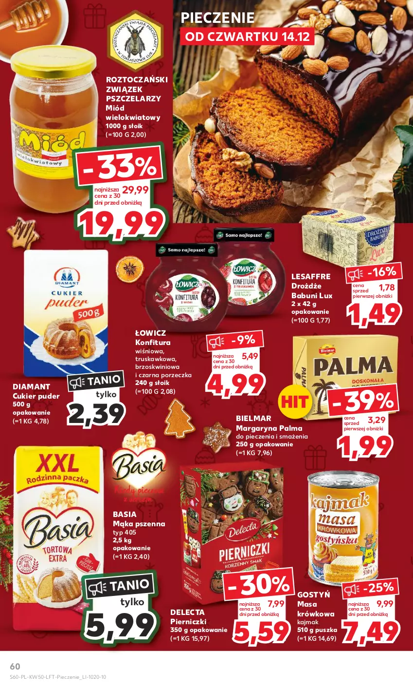 Gazetka promocyjna Kaufland - Gazetka tygodnia - ważna 14.12 do 19.12.2023 - strona 60 - produkty: Babuni, Basia, Cukier, Cukier puder, Delecta, Diamant, Drożdże, Konfitura, Mąka, Mąka pszenna, Margaryna, Masa krówkowa, Miód, Palma, Piec, Por, Puder