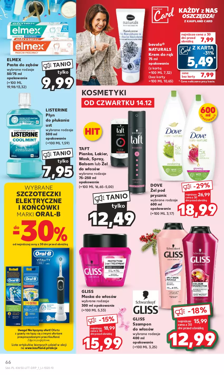 Gazetka promocyjna Kaufland - Gazetka tygodnia - ważna 14.12 do 19.12.2023 - strona 66 - produkty: Dove, Elmex, Krem do rąk, Lakier, Listerine, Maska, Maska do włosów, Pasta do zębów, Płyn do płukania, Szampon, Taft, Waga