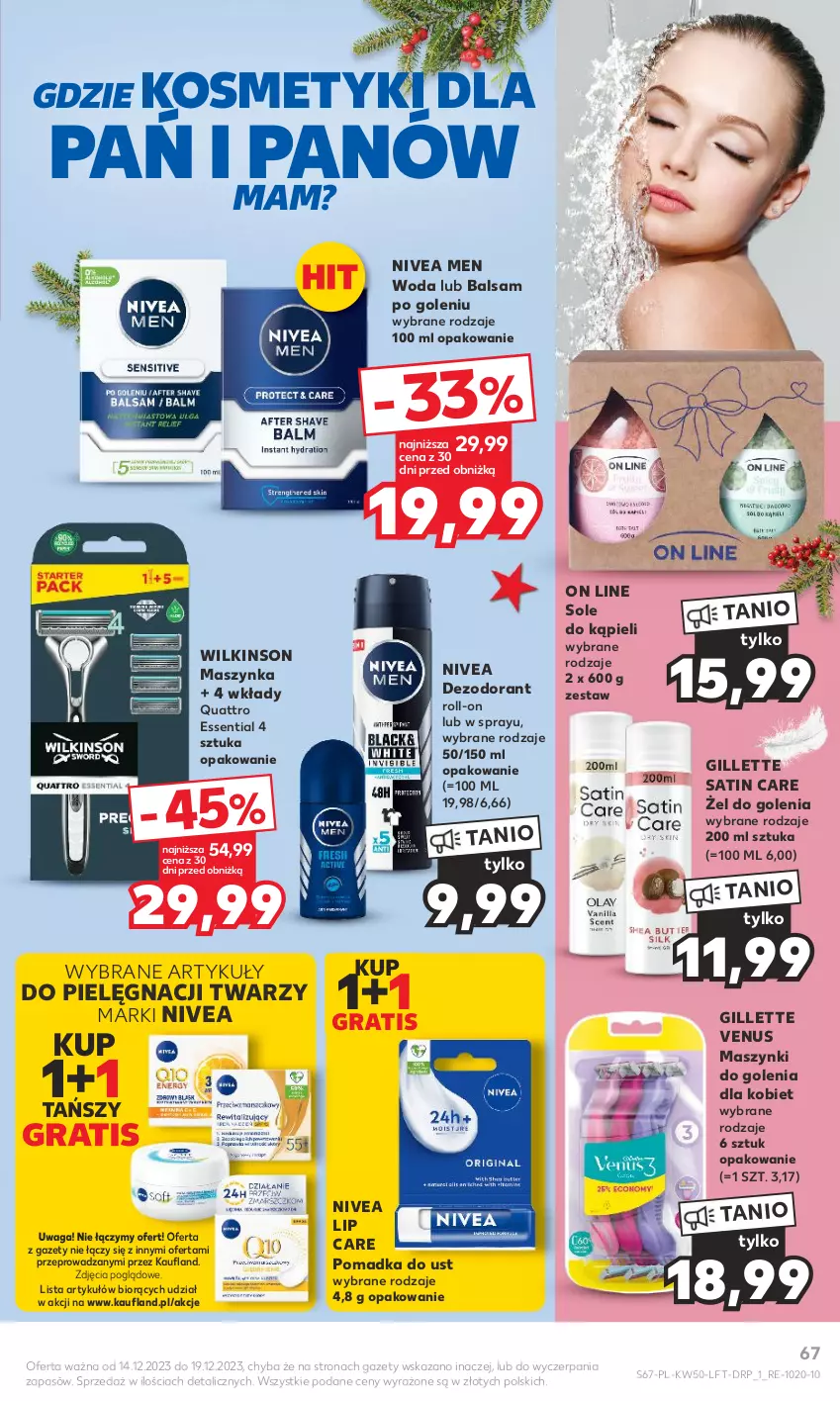 Gazetka promocyjna Kaufland - Gazetka tygodnia - ważna 14.12 do 19.12.2023 - strona 67 - produkty: Balsam po goleniu, Dezodorant, Gillette, Gillette Venus, Gra, Maszynka, Nivea, Nivea Men, Sati, Szynka, Venus, Waga, Woda