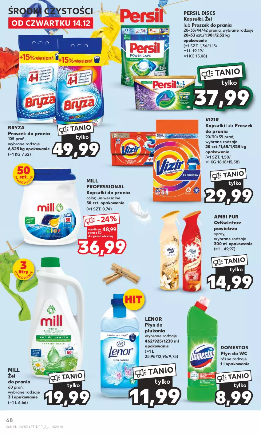 Gazetka promocyjna Kaufland - Gazetka tygodnia - ważna 14.12 do 19.12.2023 - strona 68 - produkty: Ambi Pur, Bryza, Domestos, Kapsułki do prania, Lenor, Odświeżacz powietrza, Persil, Płyn do płukania, Płyn do wc, Proszek do prania, Pur, Vizir