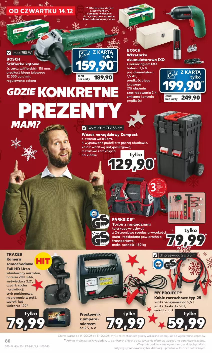 Gazetka promocyjna Kaufland - Gazetka tygodnia - ważna 14.12 do 19.12.2023 - strona 80 - produkty: Acer, Akumulator, Bateria, Bosch, Gra, Gry, Kamera, Koc, Korkociąg, Kret, Mikrofon, Parkside, Por, Prostownik, Sok, Sport, Szlifierka, Szlifierka kątowa, Tarka, Teleskop, Top, Torba, Tran, Walizka, Wkręt, Wkrętarka, Wózek