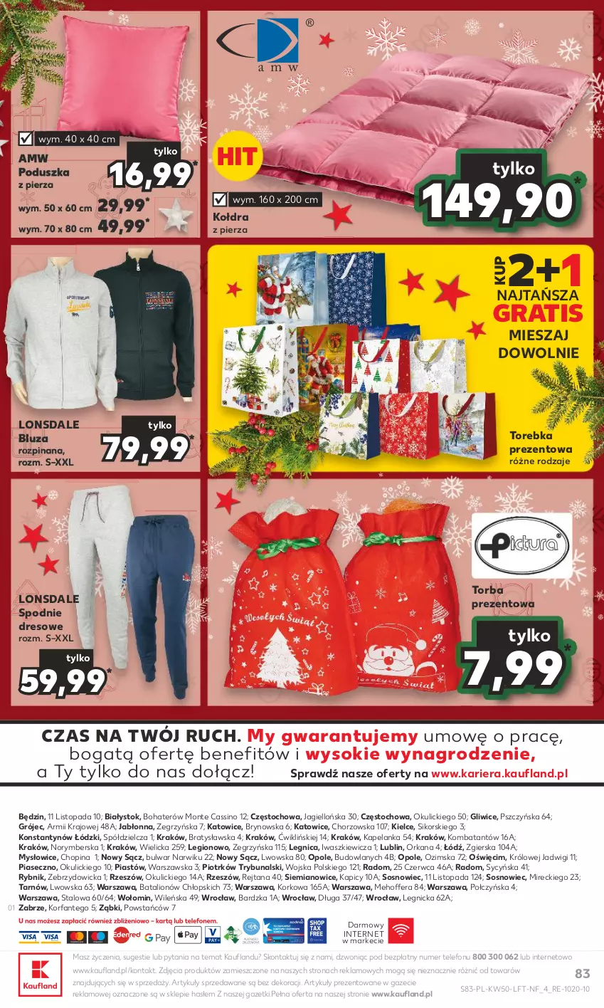 Gazetka promocyjna Kaufland - Gazetka tygodnia - ważna 14.12 do 19.12.2023 - strona 83 - produkty: Bluza, Dres, Fa, Gra, Kołdra, Lion, Monte, O nas, Orka, Piast, Poduszka, Sok, Sos, Spodnie, Spodnie dresowe, Telefon, Top, Torba, Torba prezentowa, Torebka