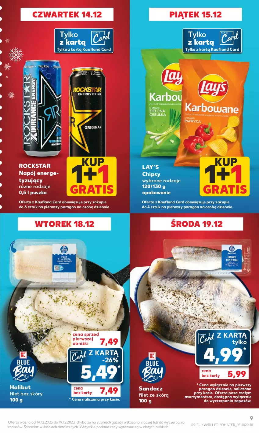 Gazetka promocyjna Kaufland - Gazetka tygodnia - ważna 14.12 do 19.12.2023 - strona 9 - produkty: Chipsy, Gra, Halibut, Lay’s, Napój, Sandacz, Sandacz filet