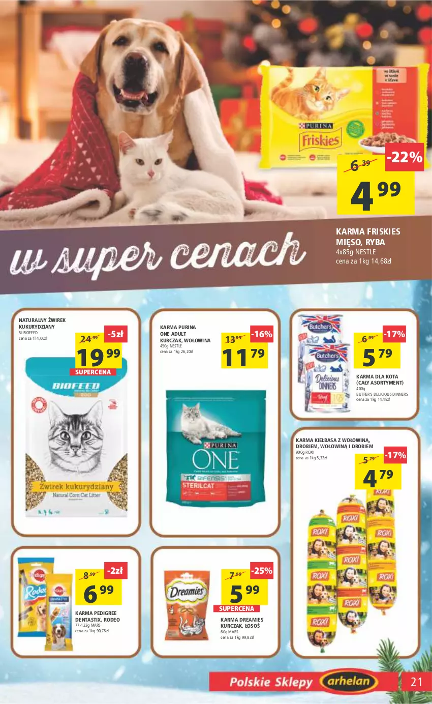 Gazetka promocyjna Arhelan - Gazetka - ważna 02.12 do 11.12.2022 - strona 21 - produkty: Friskies, Kiełbasa, Kurczak, Mars, Mięso, Pedigree, Pur, Purina, Ryba, Wołowina