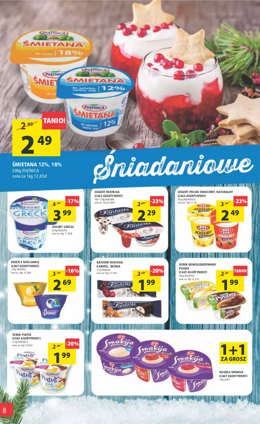 Gazetka promocyjna Arhelan - Gazetka - ważna 02.12 do 11.12.2022 - strona 8 - produkty: Baton, Danone, Deser, Fa, Fanta, Jogurt, Mleko, Mlekovita, Piątnica, Ser, Serek, Serek homogenizowany, Smakija, Tonik, Vita C, Zott